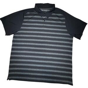 Under Armour Polo Shirt Mens 2XLBlack Gray Teal Heat Gear Striped Golf